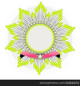 Vector illustration of star shaped Insignia with banner. Blank, so you can add your own images.