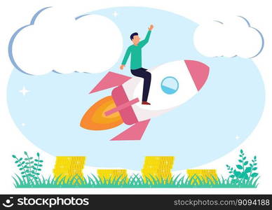 Vector illustration of startup project launch with innovative entrepreneurial concept, businessperson&rsquo;s idea. Scene, creative breakthrough for growth. Start and start the work process.