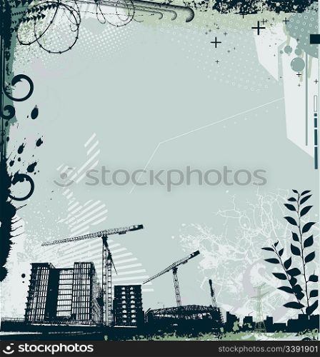 Vector illustration of style background with grunge stained urban and floral Design elements