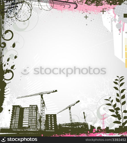 Vector illustration of style background with grunge stained urban and floral Design elements