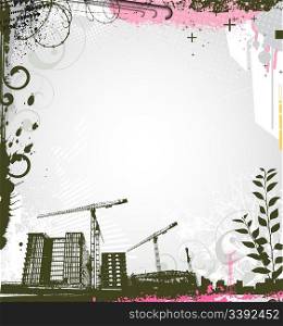 Vector illustration of style background with grunge stained urban and floral Design elements