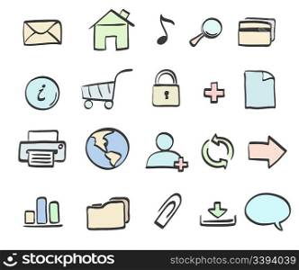 Vector illustration of style handwriting icon set for common internet functions