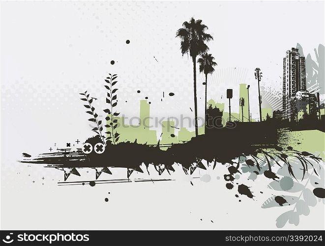 Vector illustration of styled Tropical grunge urban background
