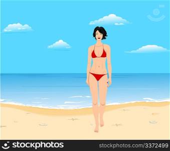 Vector illustration of summer beach girl