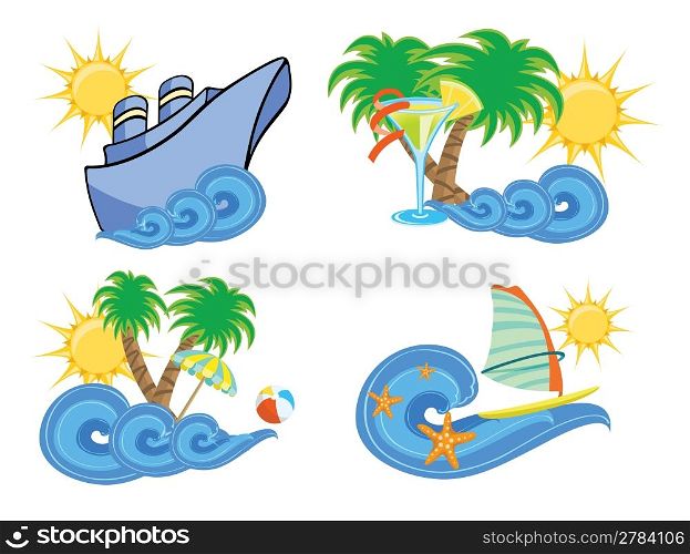 Vector illustration of summer beach insignia set