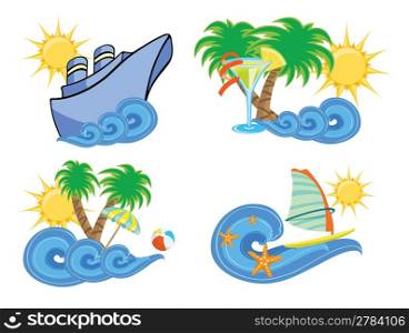 Vector illustration of summer beach insignia set