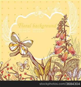 vector illustration of summer flowers and butterflies