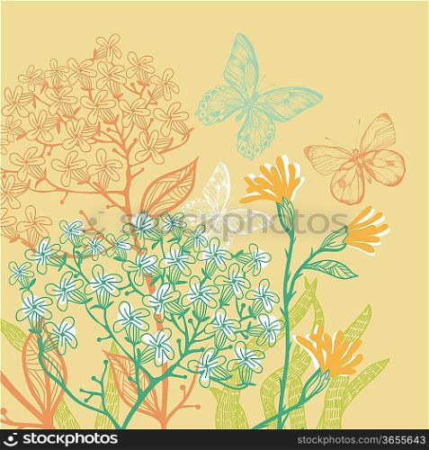 vector illustration of summer flowers and plants