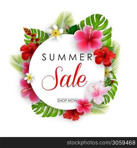 Vector illustration of Summer sale round background with flowers