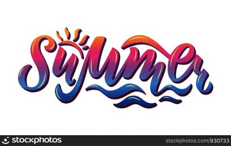 Vector illustration of summer text for postcards, stickers, cards, for any type of artworks, summer card and invitation, banner and poster. Hand drawn calligraphy, lettering, typography for summer event.