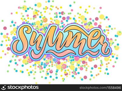 Vector illustration of summer text for stickers, cards, for any type of artworks, summer banner and poster. Hand drawn calligraphy, lettering, typography for summer event.