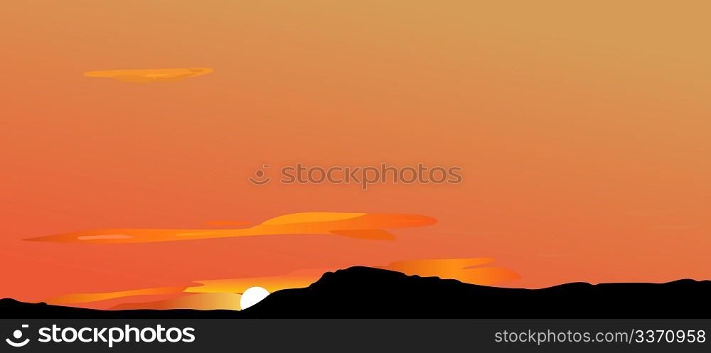 Vector illustration of sunrise or decline in mountains