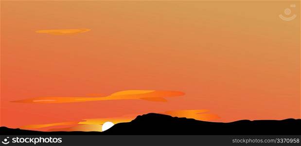 Vector illustration of sunrise or decline in mountains