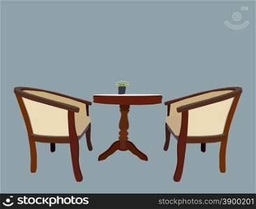 Vector illustration of table with a pair of chairs with flowers isolated