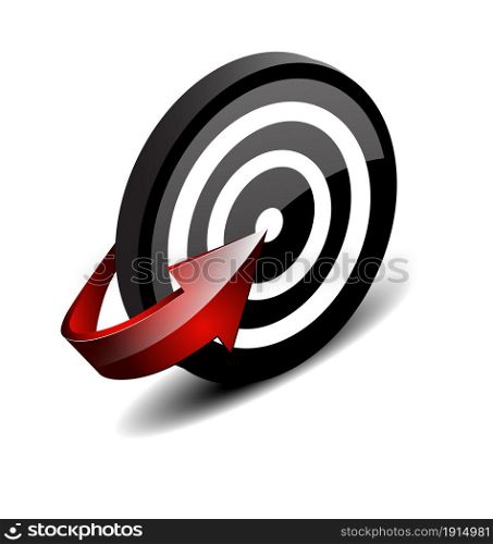 Vector illustration of target with focused arrow. Target with focused arrow