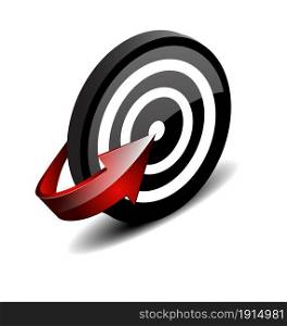 Vector illustration of target with focused arrow. Target with focused arrow