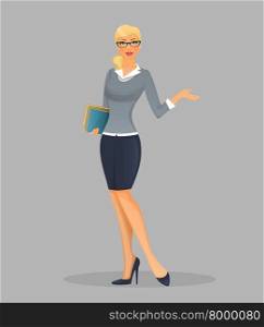 Vector illustration of Teacher woman with books