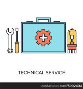 Vector illustration of technical service flat line design concept.