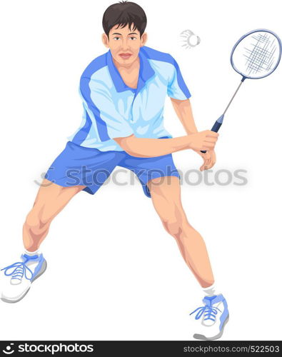 Vector illustration of teenager playing badminton.