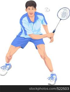 Vector illustration of teenager playing badminton.