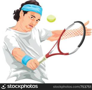 Vector illustration of tennis player hitting backhand shot.