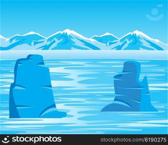 Vector illustration of the arctic landscape and iceberg