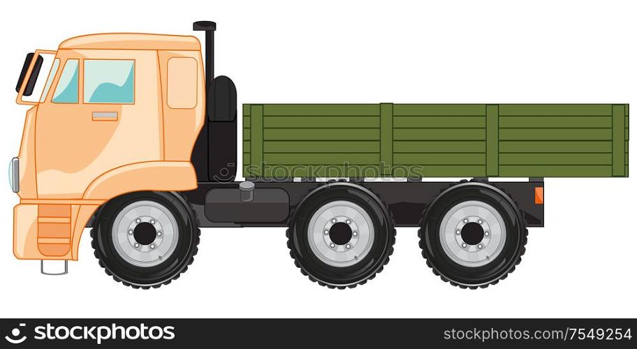 Vector illustration of the big cargo car with basket. Big cargo car type from the side
