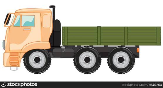Vector illustration of the big cargo car with basket. Big cargo car type from the side