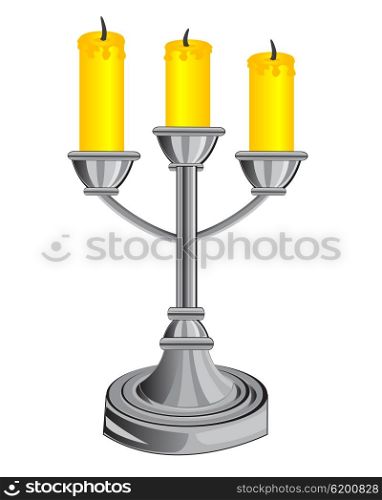 Vector illustration of the candlestick on three candles. Candlestick on three candles