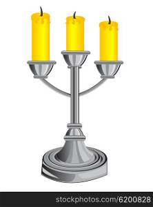 Vector illustration of the candlestick on three candles. Candlestick on three candles