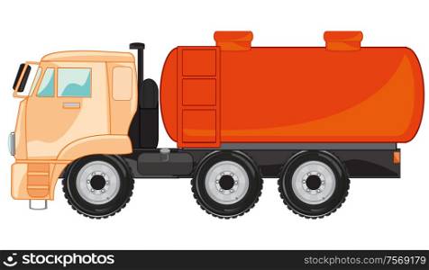 Vector illustration of the car gasoline tanker with tank fuel. Car gasoline tanker on white background is insulated