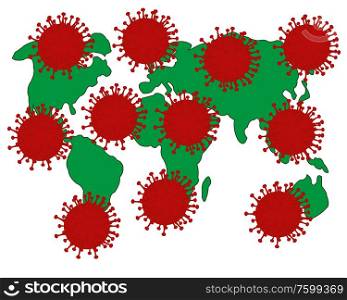 Vector illustration of the card of the planet land and bacteria coronavirus. World polluted coronavirus on white background is insulated