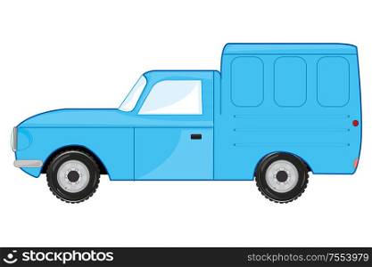 Vector illustration of the cartoon of the blue passenger car with box. Passenger car with box on white background is insulated