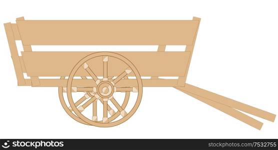 Vector illustration of the cartoon of the old wooden vehicle from boards. Wooden cart on white background is insulated