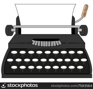 Vector illustration of the cartoon of the outdated typewriter. Old-time typewriter on white background is insulated