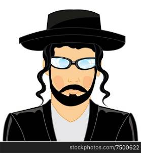 Vector illustration of the cartoon of the portrait jew in national cloth. Portrait jew rabbi on white background is insulated