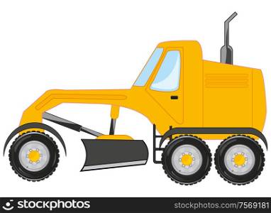 Vector illustration of the cartoon of the road technology grader. Drawing of the grader on white background is insulated