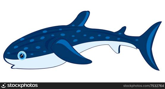 Vector illustration of the cartoon of the seagoing predator of the big whale shark. Big whale shark on white background is insulated