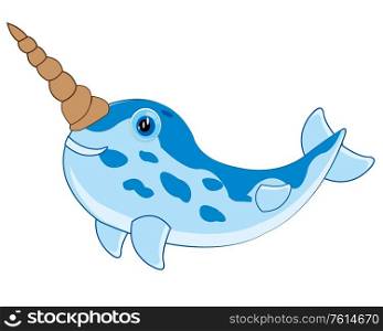Vector illustration of the cartoon of the whale narwhal. Whale narwhal on white background is insulated