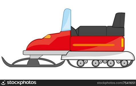 Vector illustration of the cartoon of the winter transport snowmobile. Transport snowmobile on white background is insulated