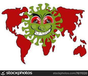Vector illustration of the cartoon to bacterias coronavirus and world with country. Infection coronavirus and card of the world cartoon