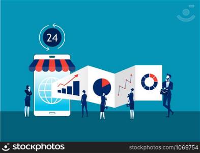 Vector illustration of the concept of online business. graph,arrow,growth ,invest, enter into an electronic contract with the help of modern technology.