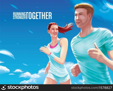 vector illustration of the couple running together