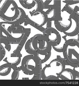 Vector illustration of the decorative pattern from numerals from one before nine. Decorative gray numerals from stone pattern on white