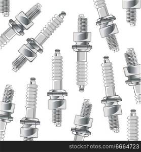 Vector illustration of the detail of the car spark plug pattern on white background. Car spark plug decorative pattern on white background
