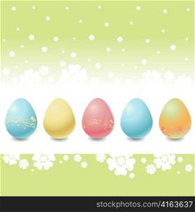 Vector Illustration of the Easter Eggs on the beautiful floral background.