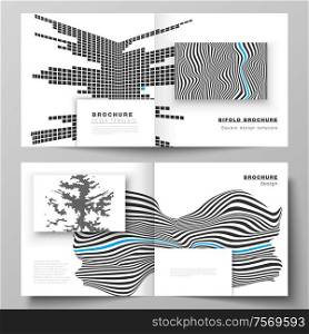 Vector illustration of the editable layout of two covers templates for square design bifold brochure, magazine, flyer, booklet. Abstract big data visualization concept backgrounds with lines and cubes. The vector illustration layout of two covers templates for square design bifold brochure, magazine, flyer, booklet. Abstract big data visualization concept backgrounds with lines and cubes.