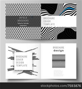 Vector illustration of the editable layout of two covers templates for square design bifold brochure, magazine, flyer, booklet. Abstract big data visualization concept backgrounds with lines and cubes. The vector illustration layout of two covers templates for square design bifold brochure, magazine, flyer, booklet. Abstract big data visualization concept backgrounds with lines and cubes.