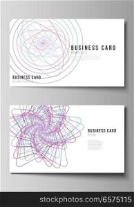 Vector illustration of the editable layout of two creative business cards design templates. Random chaotic lines that creat real shapes. Chaos pattern, abstract texture. Order vs chaos concept. Vector illustration of the editable layout of two creative business cards design templates. Random chaotic lines that creat real shapes. Chaos pattern, abstract texture. Order vs chaos concept.
