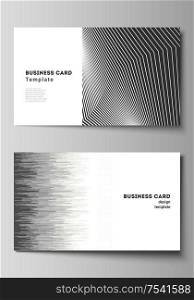 Vector illustration of the editable layout of two creative business cards design templates. Geometric abstract background, futuristic science and technology concept for minimalistic design. Vector illustration of the editable layout of two creative business cards design templates. Geometric abstract background, futuristic science and technology concept for minimalistic design.